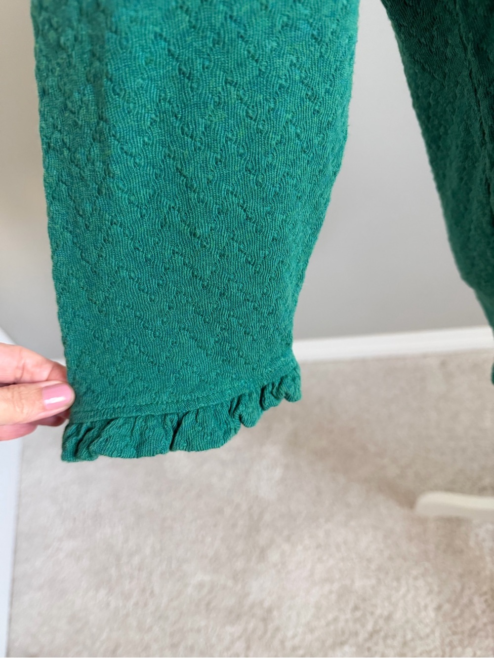Talbots Emerald Green V-Neck Textured Ruffle Top - Picture 2 of 10